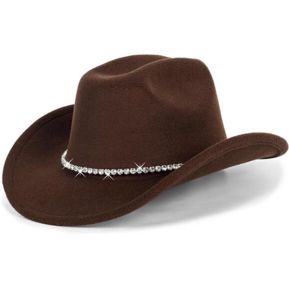 Women's Glitter Silver Black Cowboy Hats Western Sparkly Rhinestone Cowgirl Hat - Picture 1 of 6